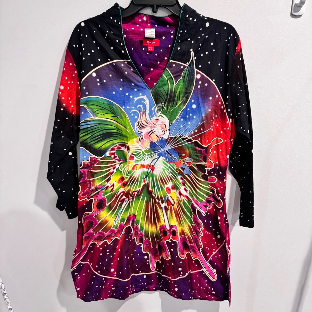Monsoon Fairy Graphic Tunic Top Womens‎ Multi size 16 Cotton Long Sleeve V-Neck